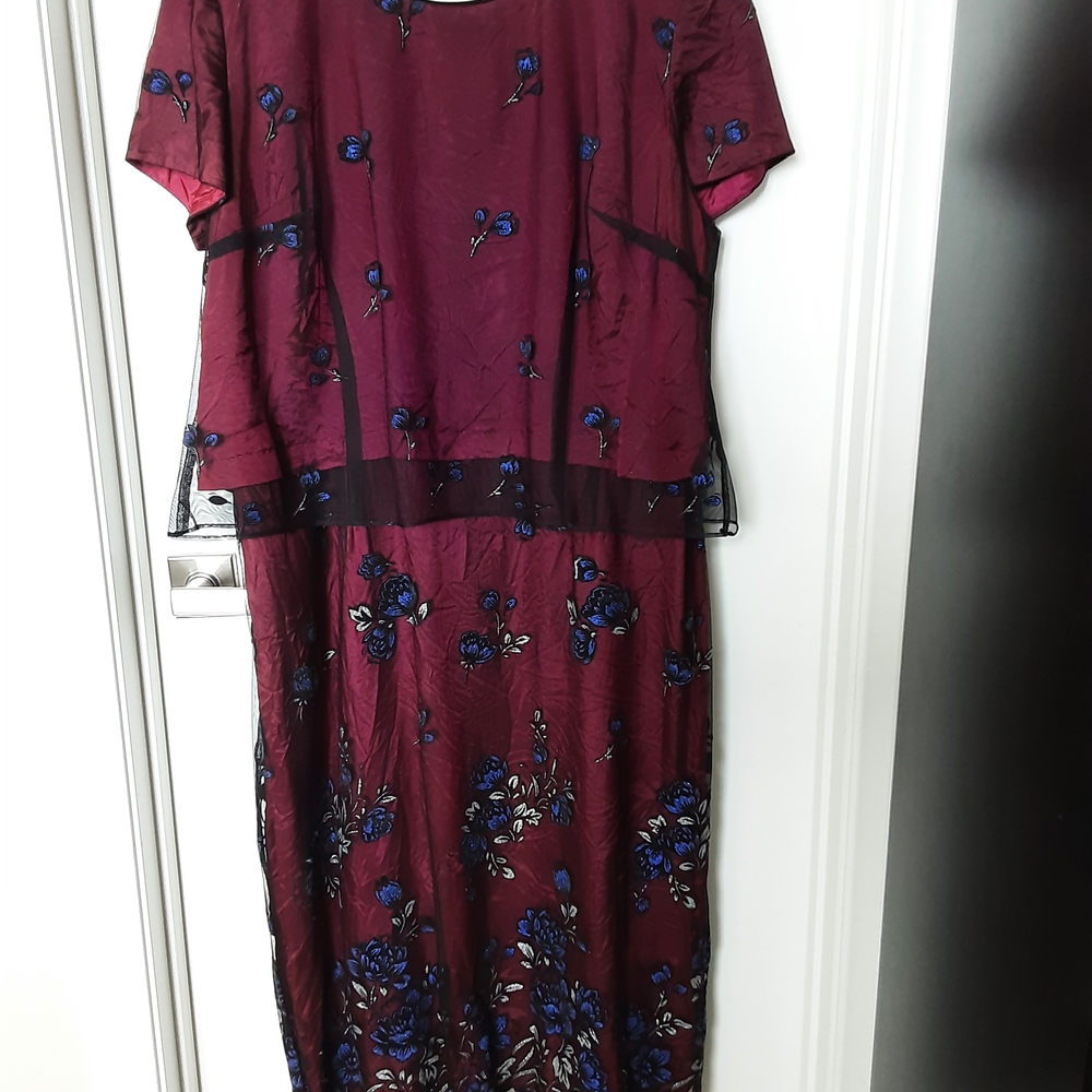 Virgo Burgundy and Blue Floral Maxi Dress
